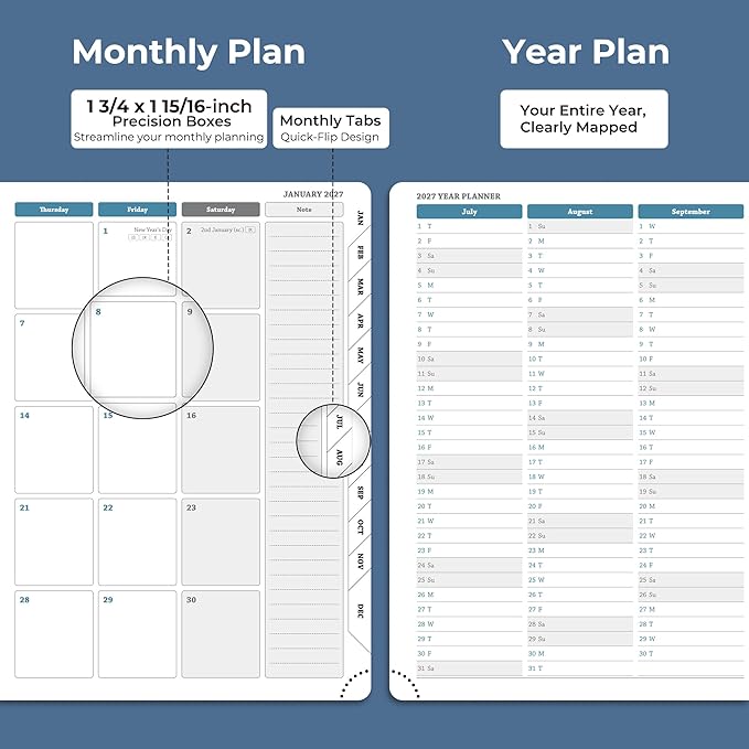 Planner 2026-2027 Daily Weekly and Monthly,11.5"x8.5",18 Months Spiral Bound Calendar Agenda with Self-adhesive Pen Holder,2026 Academic Plan with Vegan Leather Soft Cover,Blue