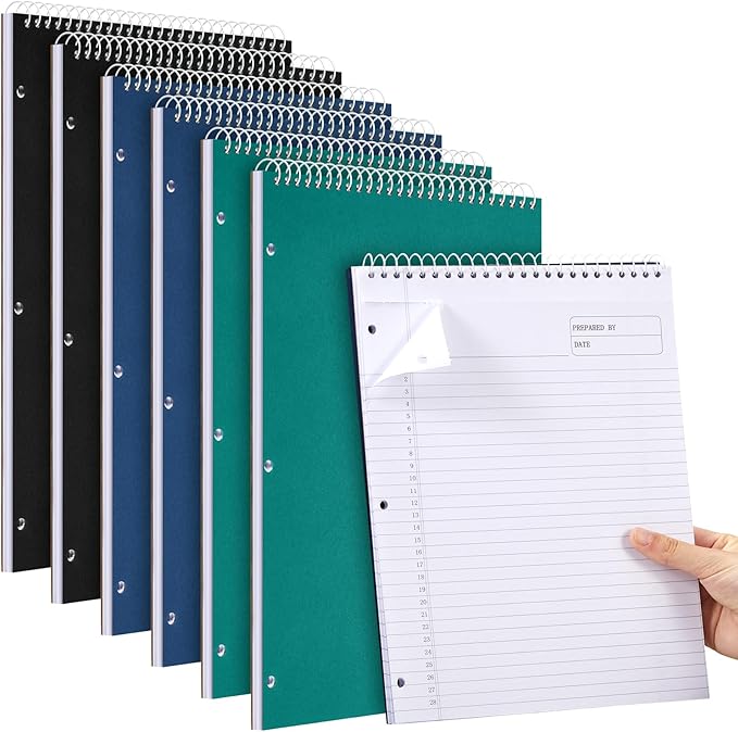 MotiMind 6 Pcs Top Bound Spiral Notebooks Project Planner with 3 Hole Punched, 8-1/2" x 11 College Ruled Notepad, 50 Sheets Legal Pads Hard Cardboard Paper Wirebound Notepad for Office School Business