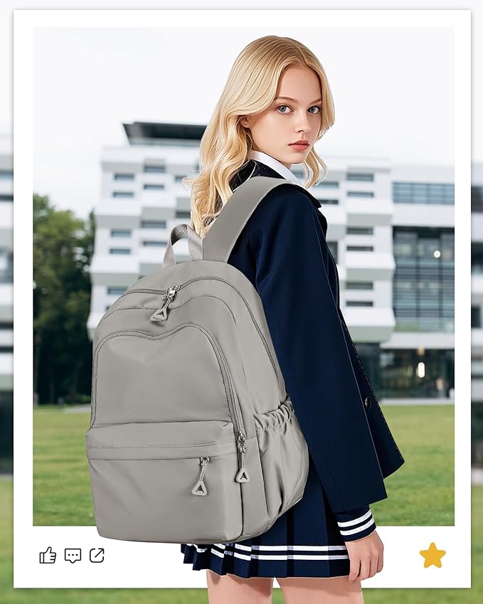 winspansy Backpack for School Teenage Girls Boys,Waterproof Lightweight School Bags Travel Daypack Simple Cute College Backpack Rucksack for Women Men fit 14 Inch Laptop,Grey Brown