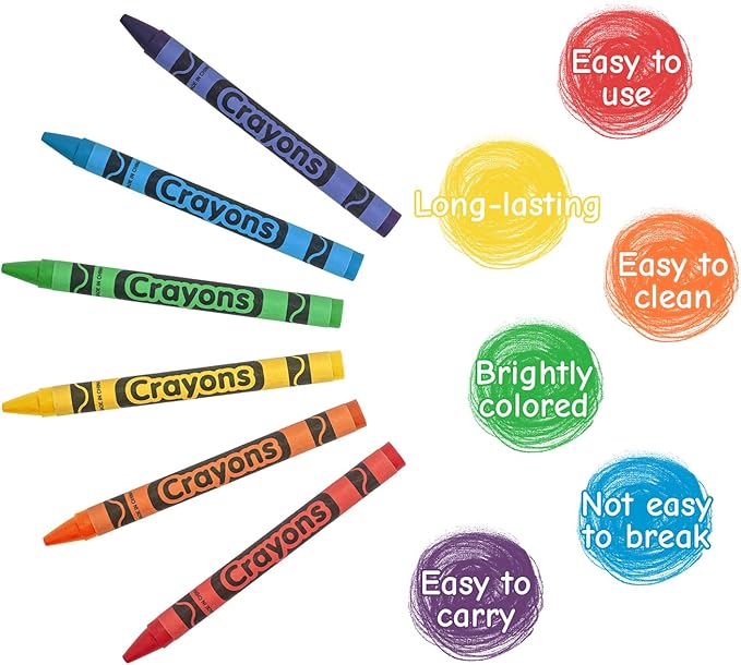 Crayons 12 Colors of 6-Pack (72 Crayons) for Coloring Books Individually Wrapped, Art Supplies for Coloring