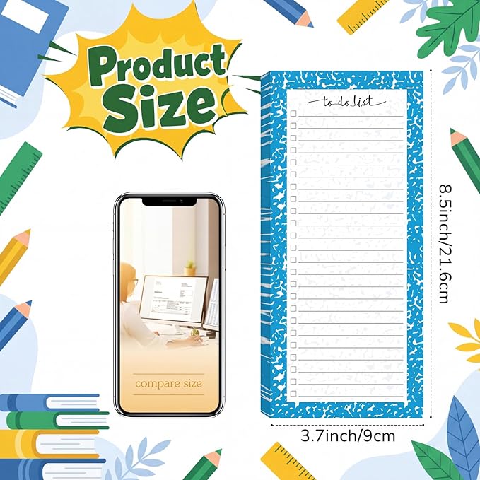 Censen 10 Pack 500 Sheets To Do List Notes Daily Checklist Notepads with 50 Sheets Each Undated Color Memo Pad Block Shopping List Pad Weekly Plan Notepad Organizer Planners(Black Marble, Lined)