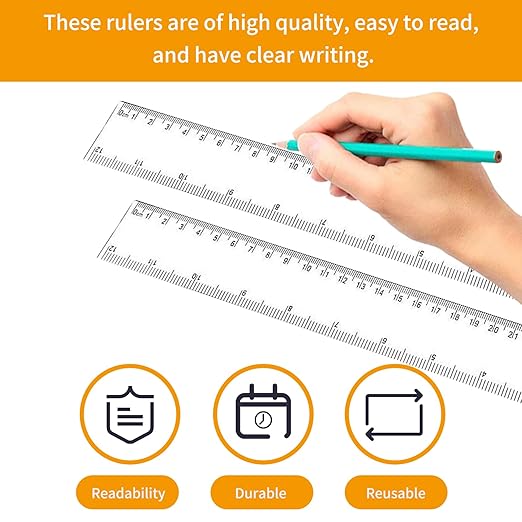 12 Inch Clear Plastic Rulers, Viaky Straight Measuring Tool with Inches and Centimeters, Durable Standard Math Ruler for School, Office and Home(2 Pack)