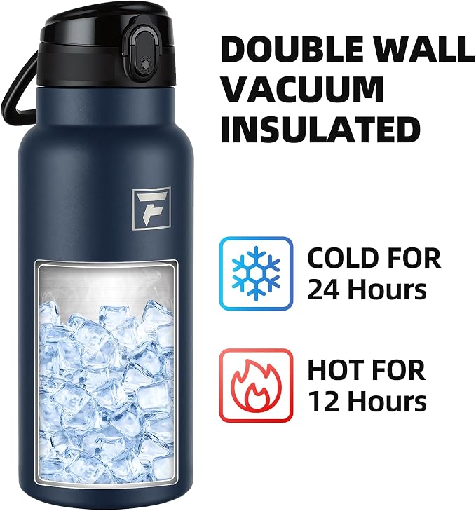Fanhaw 32 Oz Insulated Stainless Steel Water Bottle with Chug Lid – Wide Mouth, Leak-Proof, BPA-Free – Ideal for Kids, Adults, Sports, Gym, and Outdoor Use (Navy Blue)
