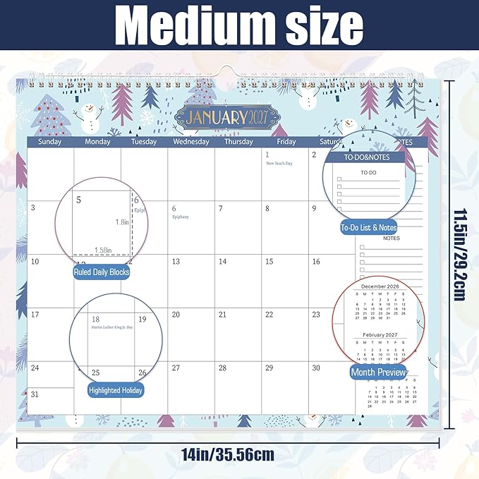 GuassLee Wall Calendar 2026-2027, School Year Calendar from Jun. 2026 to Dec. 2027, 19-Month Paper Wall Calendar with To-Do List and Notes for Office School Home Teacher Planning, 14” x 11.5”