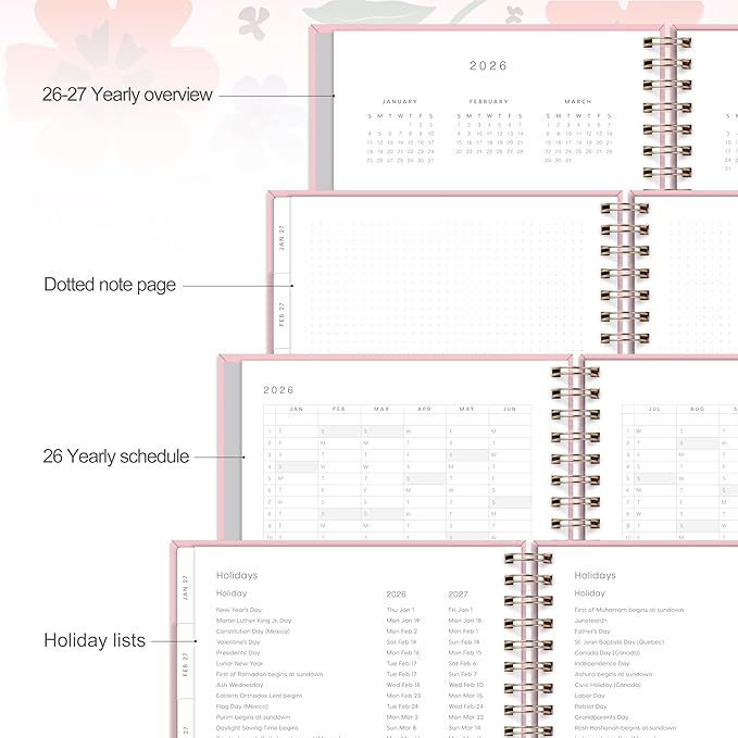 And Per Se 2026 Planner, A4 Size-Daily, Weekly & 18-Monthly Planner, Daily Schedule, Monthly Tabs, 100 GSM Thick Paper(Elegant Florals)