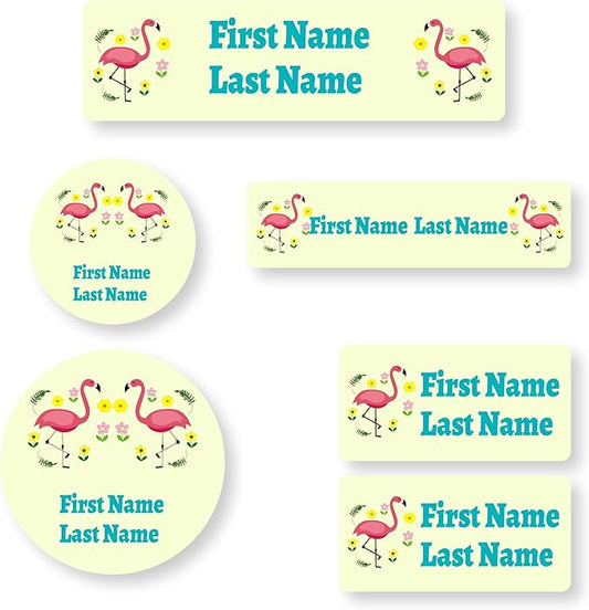 Personalized Kids Name Labels – Waterproof Custom Stickers for Daycare & School, Dishwasher & Laundry Safe (Crane Series - Yellow)