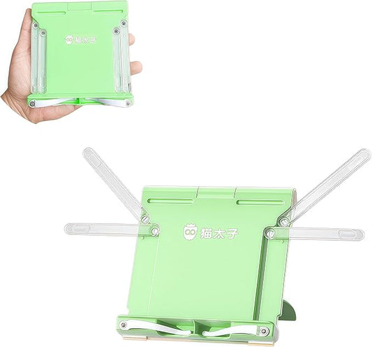 Travel Mini Book Holders for Reading Hands Free - Portable and Adjustable Book Stand for Reading, Two-in-one (Ideal for Light Books & Tablets – Not for Heavy Hardcovers | Green)