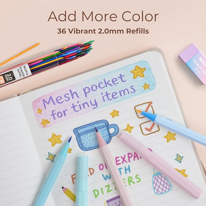Nicpro 38PCS Aesthetic School Supplies, Pastel Mechanical Pencil Set | 0.5, 0.7, 0.9 & 2.0 mm Pencils with 564PCS Lead Refills, Cute Mechanical Pencils, for Girls Student Stationary - Pink Case