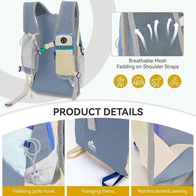 15L Small Hiking Backpack Travel Daypack Colorful Lightweight Packable Foldable Casual Backpack for Women Men