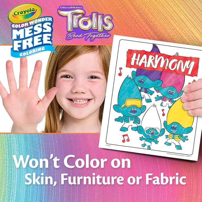 Crayola Trolls 3 Color Wonder Activity Set, Trolls Mess Free Coloring Pages for Toddlers, Travel Activity, Troll Toys, Toddler Gifts