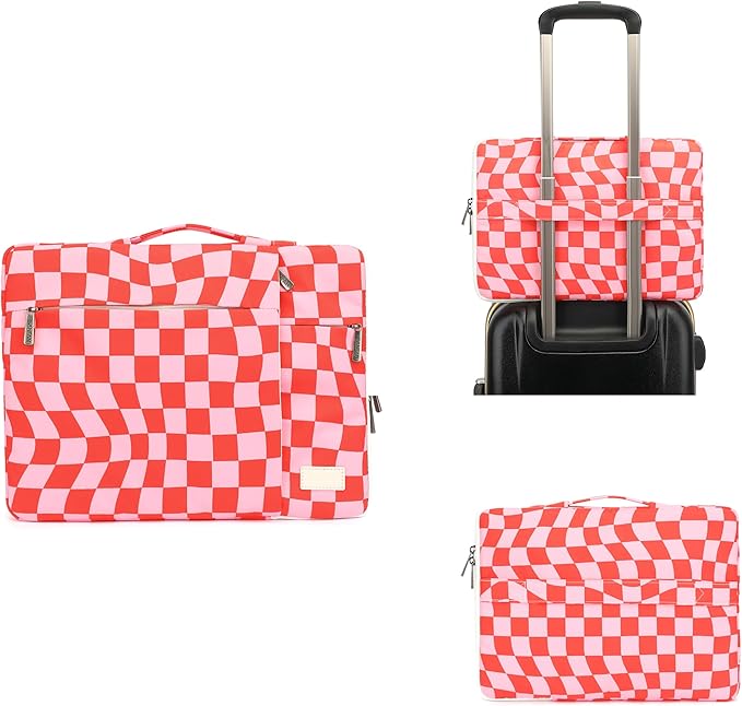 360° Protective Laptop Sleeve Case Bag with 3 Pockets,Handle and Luggage Strap for MacBook Air 13 inch,13.3 inch HP Dell Lenovo Notebook (Grid)