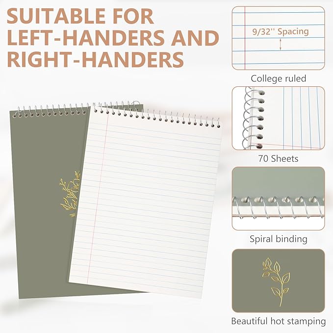 Resurhang 6 Pack 8.5 x 11'' Top Bound Office Steno Book Wide Ruled Double Sided Spiral Notebooks Reliable White Paper 70 Sheets/Pad Pastel Colors Covers for Writing School Notes(Hot Stamping)