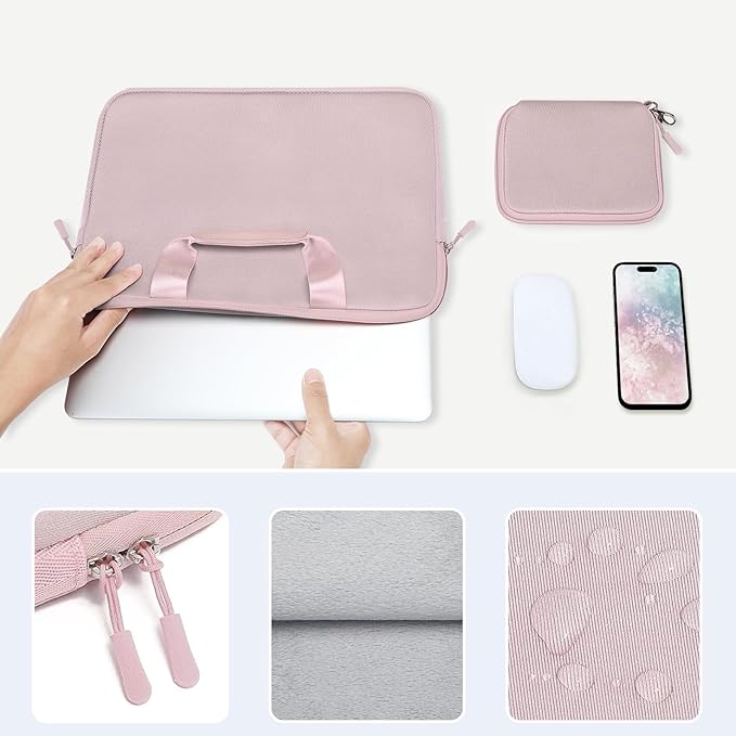 MOSISO Laptop Case 16 inch, 15-15.6 inch Laptop Sleeve Bag Compatible with MacBook Pro 16, HP Acer Dell Lenovo ASUS, Neoprene Carrying Computer Bag with Handle&Detachable Small Case, Pink
