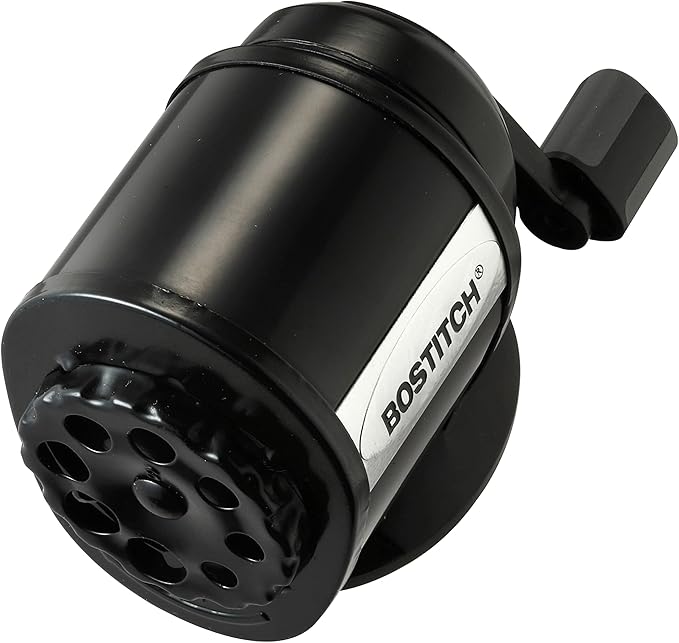 Bostitch Office Wall Mount Manual Pencil Sharpener, 8 Hole Dial, 6X Longer Cutter Life, Vertical or Horizontal Mounting, Black