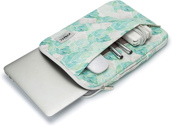 Kinmac 360 Degree Protective Laptop Sleeve Case Bag with Handle for MacBook Air 15 inch and 15 inch-15.6 inch HP Lenovo Dell ASUS Acer Notebook Computer (Green Leaf)