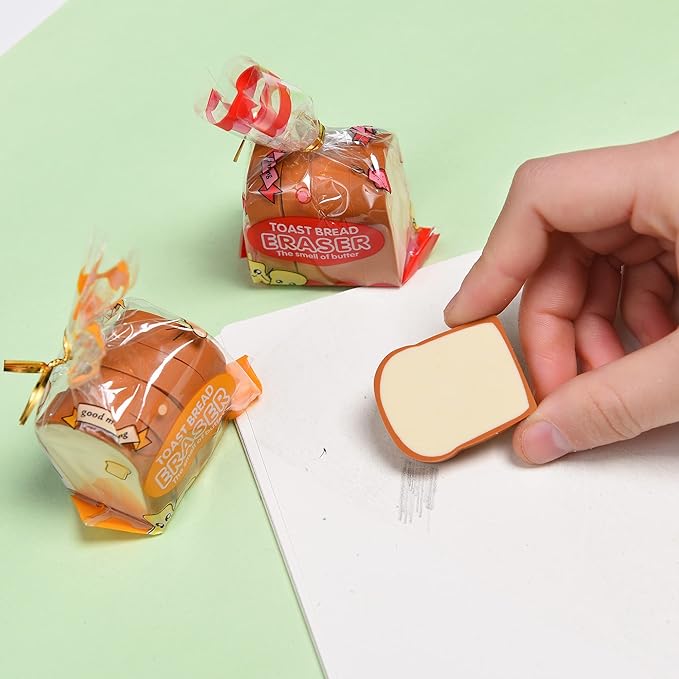 Bread Shaped Erasers for Kids - 16Pcs Mini Novelty Toast Bread Erasers Cute Fun Food Pencil Erasers for School Classroom Rewards Party Favors