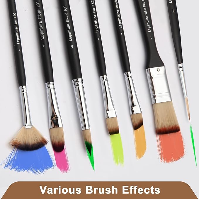 25 PCS Paint Brush Set for Acrylic, Oil & Watercolor, Artist Brush Kit with Flat, Filbert, Fan, Round, Liner, Dagger & Angle Brushes, Synthetic Bristles, Roll-Up Case