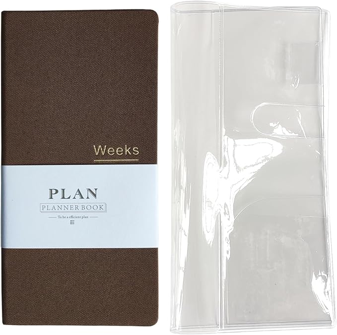 Undated Pocket Weekly Planner Schedule Organizer Agenda Year Month Week Plan A6 Notebooks (Brown with clear cover)