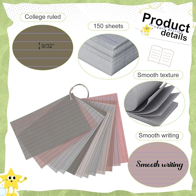12 Pack Colored Index Cards with Key Ring 3 x 5 Inch 1800 Count Portable Flash Cards College Ruled Lined Flashcards Notepad Aesthetic Notecards for Note Taking Learning Office(Morandi Color)