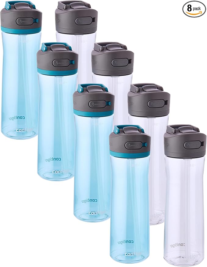 Contigo Ashland 2.0 Leak-Proof Water Bottle with Lid Lock and Angled Straw Dishwasher Safe Interchangeable Lid 24oz Juniper/Sake (Pack of 8)