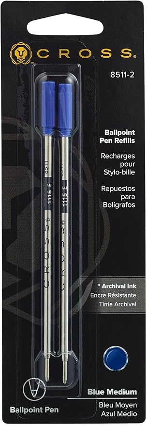 Cross Ballpoint Pen Refill - Refill for Consistent Ink Flow - Quick-Drying - Blue - Medium - 2Pack
