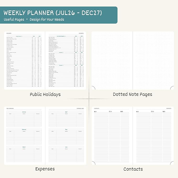 BEZEND Weekly Planner 2026-2027 (8.5" x 11") with Hourly Timeslots (Jul 26-Dec 27) 18 Months Academic Calendar & Monthly Tabs, Ideal for Students, Work & Home, PU Leather Hardcover -Orange