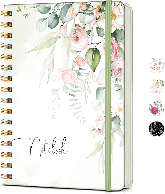 PAPEJOON Lined Spiral Journal Notebook for Women, A5 Cute Hardcover Spiral Journals for Work, Note Taking, 150 Numbered Pages 100 GSM College Ruled Spiral Bound Notebook, 5.75" x 8.38", Eucalyptus