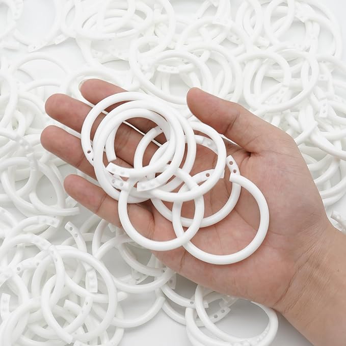 120 Pcs 1-1/2 Inch Plastic Binder Rings, Loose Leaf Binder Book Rings, Black Index Card Rings Binder Clip Rings for Flash Cards, Key Rings, Index Cards, Paper (40mm, White)