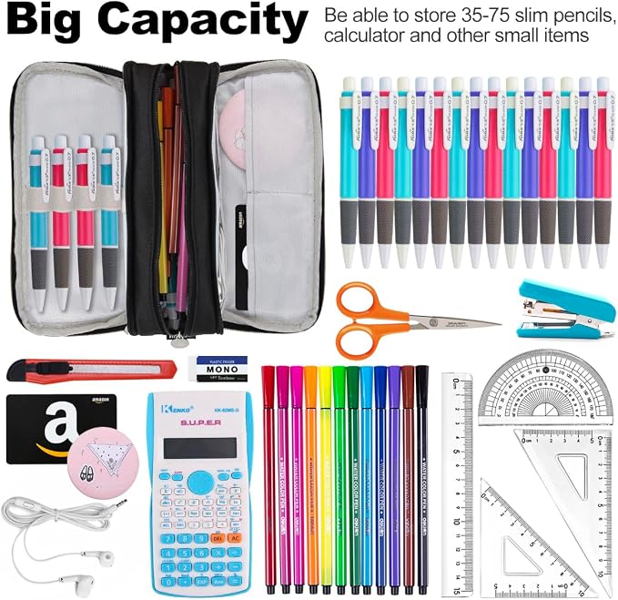 Chelory Big Capacity Pencil Case Large Storage Pencil Bag Pouch Marker 3 Compartment Stationery Pen Cases Holder for Adults Office Organizer Gifts