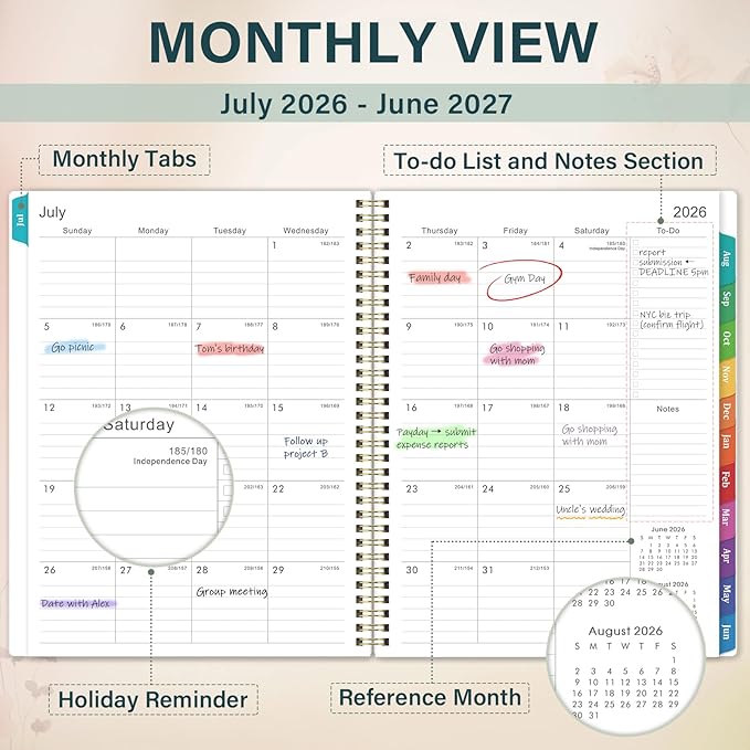 Planner 2026-2027 - Weekly & Monthly Planner, Jul 2026-Jun 2027, Academic Planner 26-27, 6.4"×8.5", Tabs, Thick Paper, Twin-Wire Binding, Back Pocket, Inspirational Quotes for Office Home School