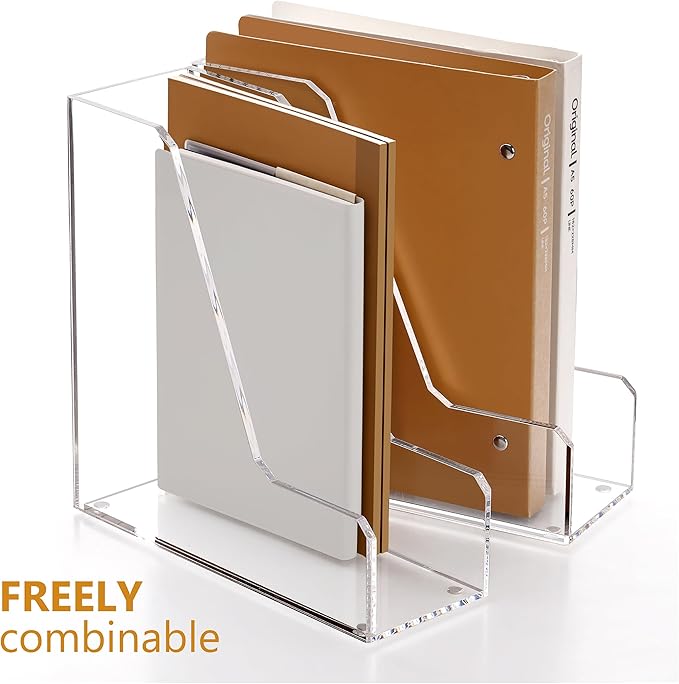 SANRUI Acrylic File Organizer, Clear Desk Organizer and Storage Bins Holding for Folders, Binders, Notebooks, Envelopes, Multi-purpose Magazine File Organizer for Home Office, 2 Pack