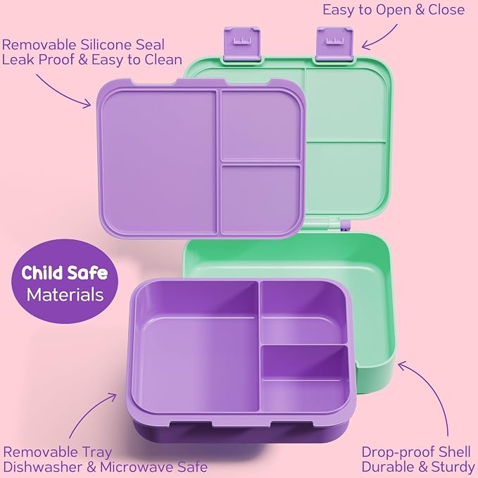 Fimibuke Bento Lunch Box for Kids Toddler Girl with 12OZ Insulated Food Jar | 3-Compartment 32OZ Snack Lunch Container Bento Box, Lunch Bag & Ice Pack Set for Age 3-12 School Daycare Camp, Mermaid
