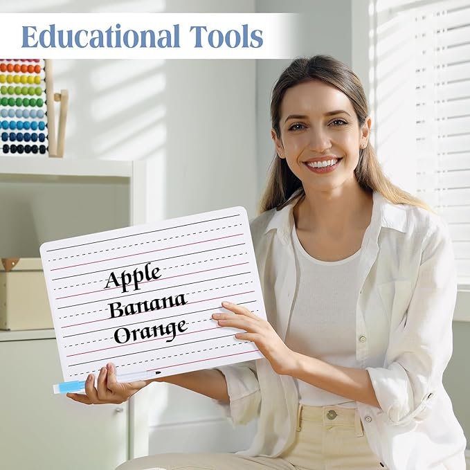 ReliThick 200 Pcs Lined Dry Erase Board with Markers 9 x 12 Double Sided Whiteboards Dry Erase Lapboards with Lines Ruled Writing Board Handwriting Practice