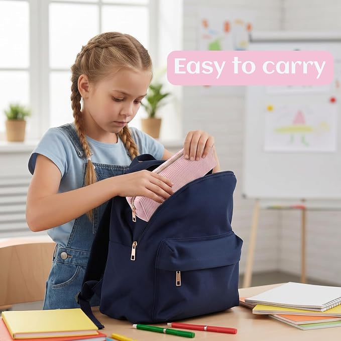 Corduroy Pen Case, Aesthetic Pencil Pouch, Simple Pen Bag with Practical Zip Portable Makeup Bag Stationery Pouch for Women(Pink)