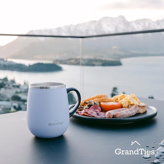 GRANDTIES Insulated Coffee Mug with Handle - Sliding Lid for Splash-Proof 16oz Wine-Glass Shape Thermal Tumbler with Double Walled Vacuum Stainless Steel to Keeps Beverages Hot or Cold-Sanctuary