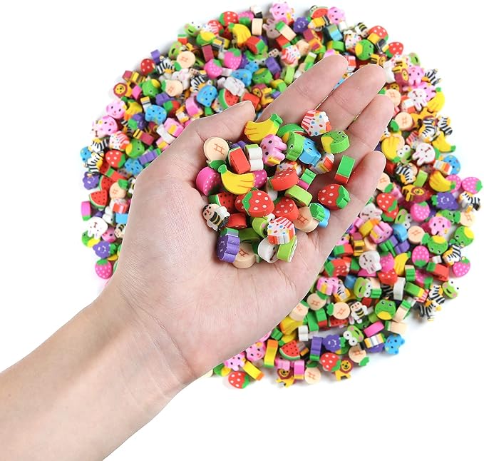 300 Pieces Mini Animal Fruit Erasers for Kids Bulk, Small Cute Pencil Erasers Assortment for Home School Work Rewards, Party Favor and Gift Filling