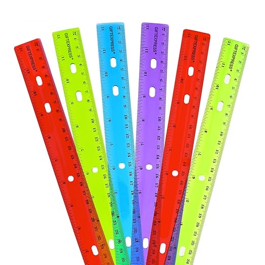 GIFTEXPRESS Pack of 6, Jeweltones Color Ruler, 12 Inches. Color Transparent Ruler Plastic for Kids