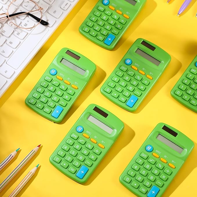 Copkim 24 Pack Student Mini Calculator for Classroom, 8-Digit Display Dual Powered Handheld Math Tools for Teachers, School Supplies and Classroom Rewards, Compact Design(Green)