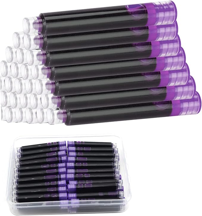 35 Pieces Ink Cartridges for Fountain Pen with Storage Box, 3.4 mm Bore Diameter, Purple