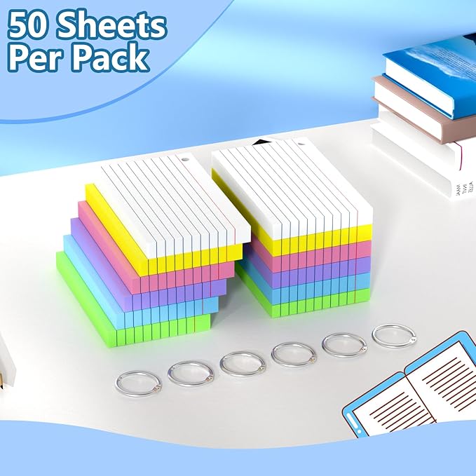 Index Cards 3x5 Inch With Ring, 600 Count, Ruled White Colored Index Card, 180GSM Flash Cards College Ruled for Students, Teachers, Study Note Card for Office, Home, School, Office