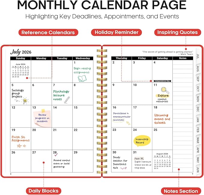 Planner 2026-2027, 8.5" x 11" Weekly and Monthly Academic Year Planner Calendar, July 2026 - June 2027, Hardcover Large School Planning Agenda With Tabs, Perfect for School & Office Supplies, A4, Tomato Red
