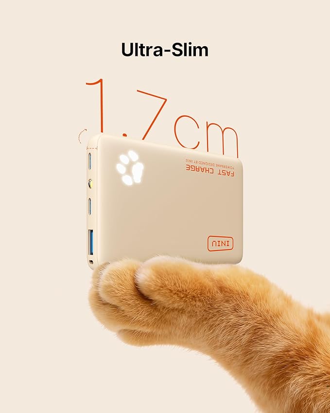 INIU 45W Fast Charging Portable Charger, 40% Smaller 10000mAh with Detachable Cable, Flight-Safe Travel Power Bank, USB C External Phone Battery Pack for Women, Girls, Daily Commute, Gift, Beige
