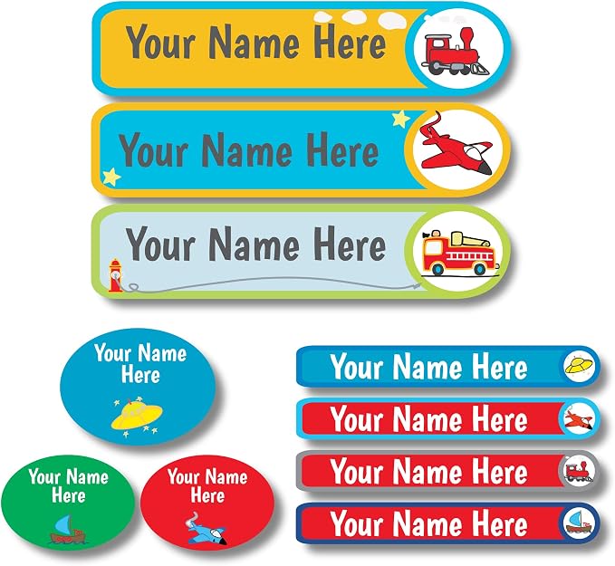 Lovable Labels Personalized Labels for Kids (85 Labels/Pack) - 3 Label Sizes Waterproof Dishwasher Safe Peel & Stick Labels for School Supplies Daycare Camp Clothing Bottles (Movin and Groovin)