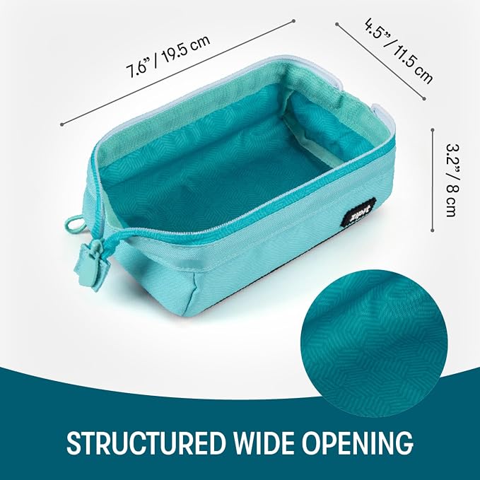 ZIPIT Lenny Pencil Case, Wide-Opening Zipper Pouch for Girls and Boys, Teal