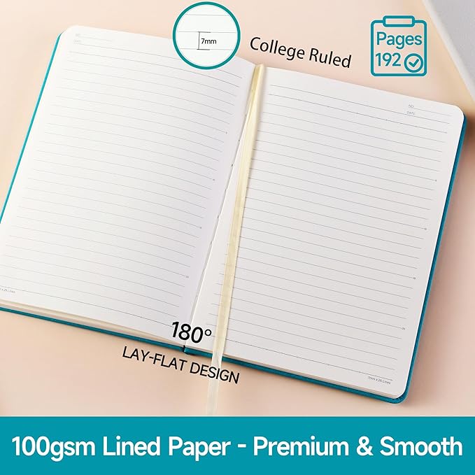 Lined Journal Notebook –A5 PU Leather Hardcover Notebook, 100gsm Thick Bleedproof Paper with Inner Pocket – 192Pages Lined Writing Journal for Students Women Note Taking - Lavender Blue