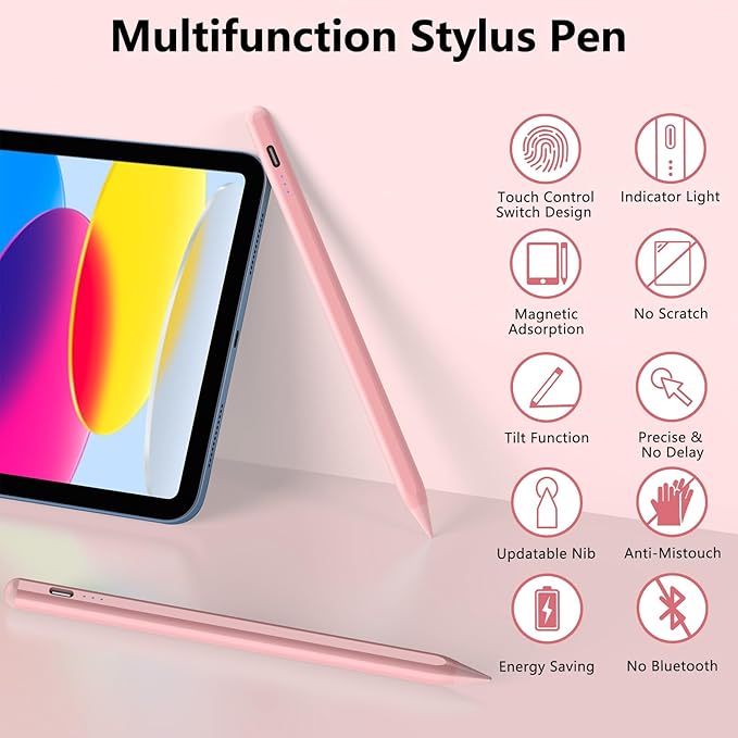 Stylus Pen for iPad 2018-2025 with Palm Rejection, Active Pencil for iPad 10th/9th/8th/7th/6th Gen, for iPad Pro 11/12.9 inch, for iPad Air 5th/4th/3th Gen, for iPad mini 6th/5th Gen (Rose Gold)