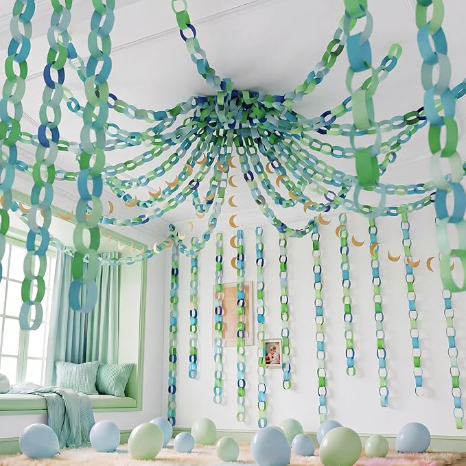 Lincia 600 Sheet Paper Chain Garland Strips 1x8 Inch with Double Sided Tape, DIY Construction Paper Chains for Birthday Wedding Holiday Party Decorations, Crafts Supplies (Blue)