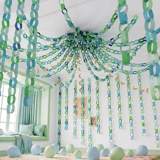 Lincia 600 Sheet Paper Chain Garland Strips 1x8 Inch with Double Sided Tape, DIY Construction Paper Chains for Birthday Wedding Holiday Party Decorations, Crafts Supplies (Blue)