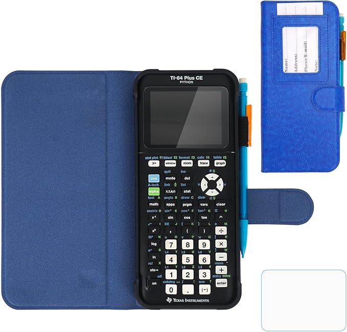 YouKnow PU Leather Protective Case Compatible with Texas Instruments TI-84 Plus CE Color Graphing Calculator with ID Card Slot (Only Case) (Blue)