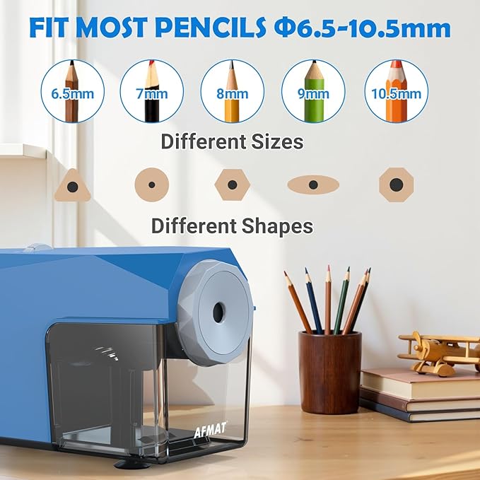 AFMAT Electric Pencil Sharpener, Fast & Hands-Free, 10K+ Uses, 5 Nibs, Fully Automatic Pencil Sharpener for Classroom, Heavy Duty Sharpeners for No.2/Jumbo/Colored Pencils (6.5-10.5mm) US Plug(120V)